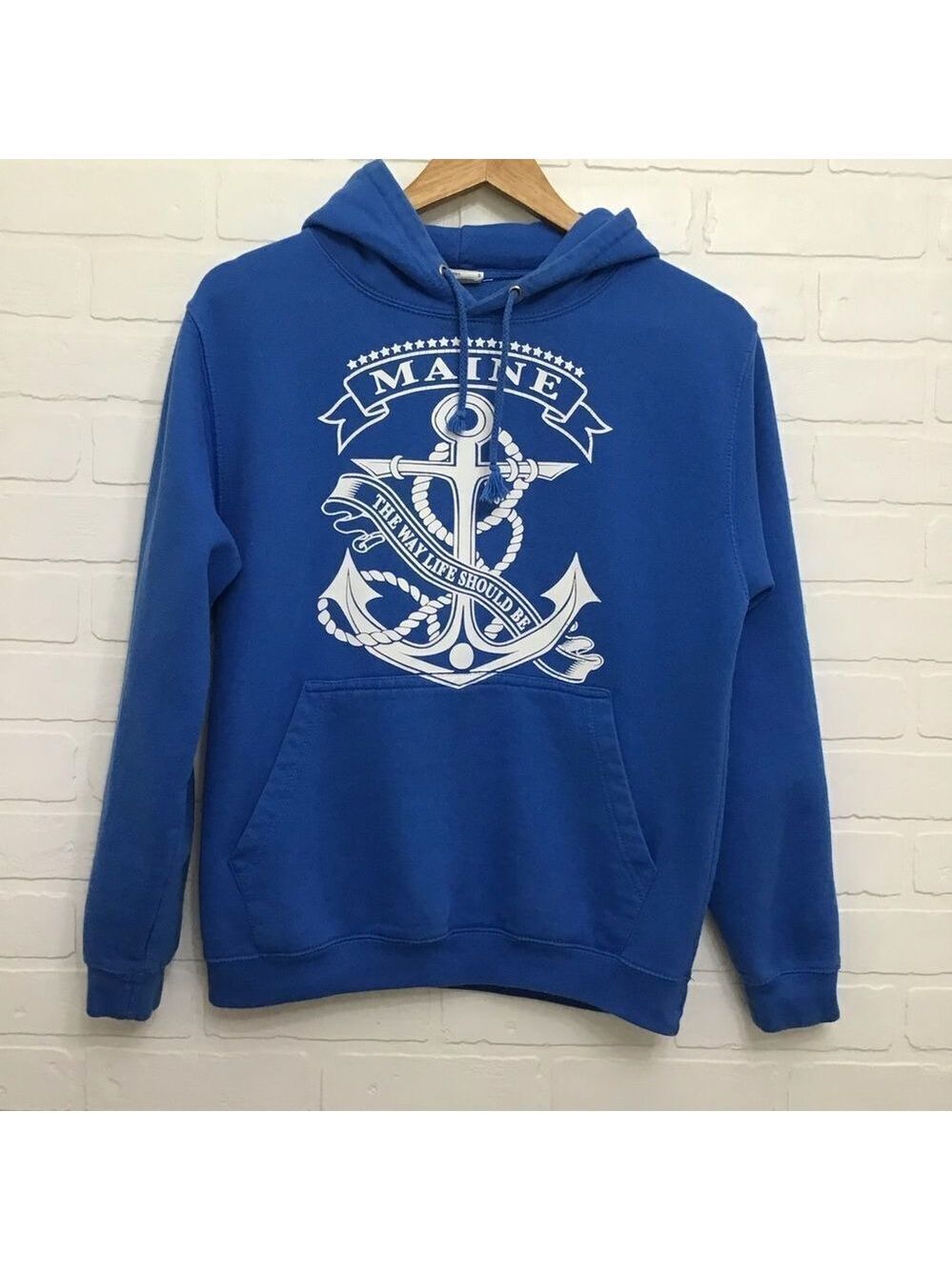 2/40$ Just hoods BLUE hood sweatshirt nautical print anchor white hoodie Small